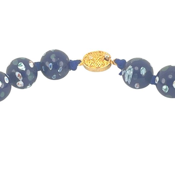 Millefiori Glass Beaded Necklace With Gold-Tone Clasp Statement Elegant - Picture 6 of 10